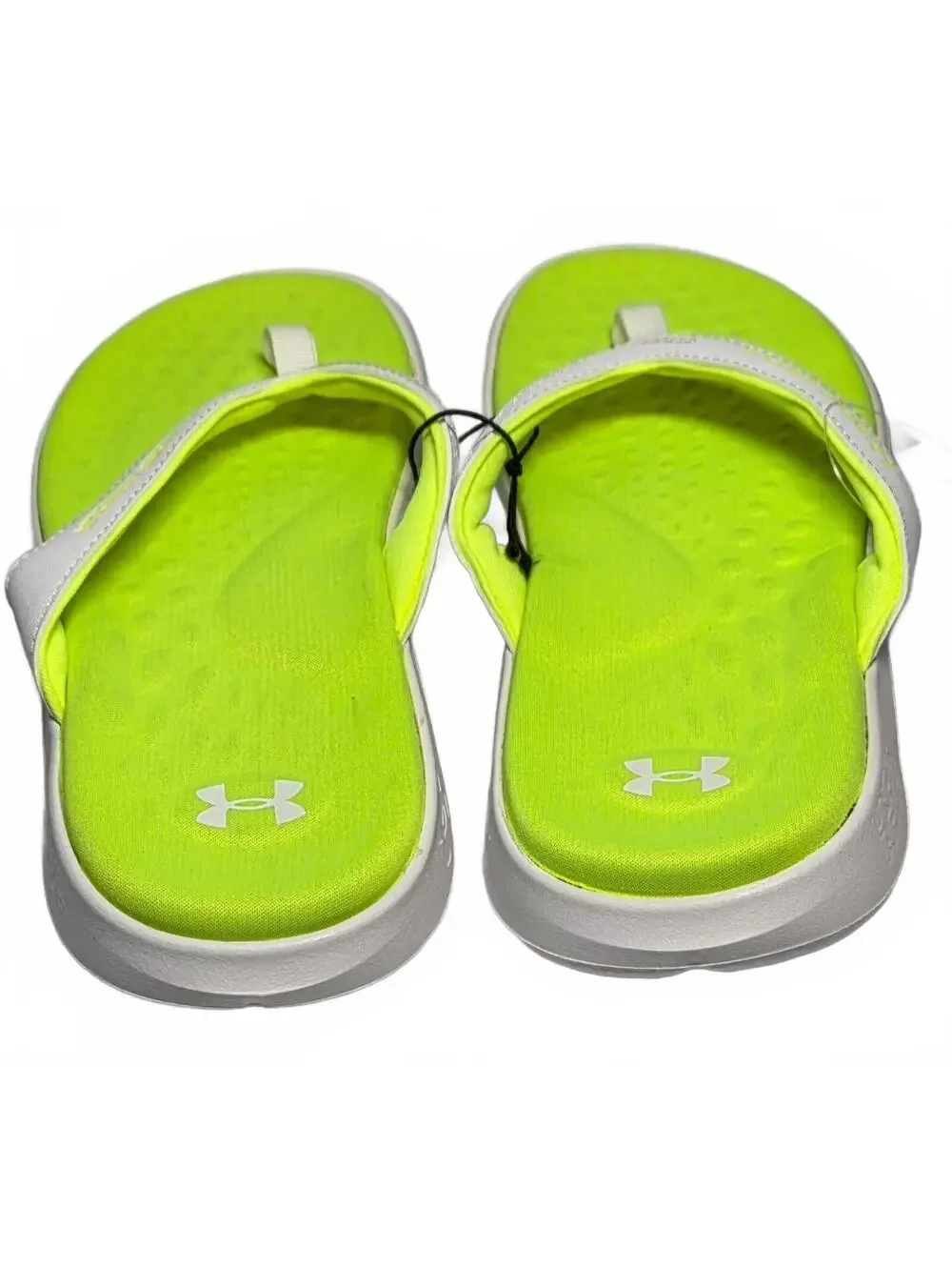 Under Armour Neon Green and White Flip Flop Sandals - Size 8